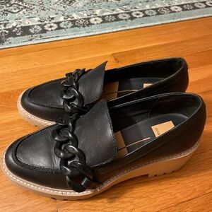 Dolce Vita Black Leather Loafers with Chain Detail
